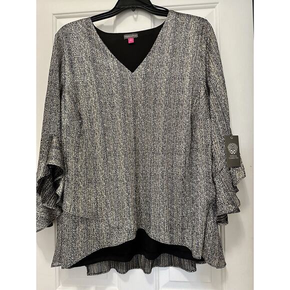 VINCE CAMUTO Plus-Size MetallicStripe FlutterSleeve Blouse 3X Sparkle and shine - Picture 4 of 5